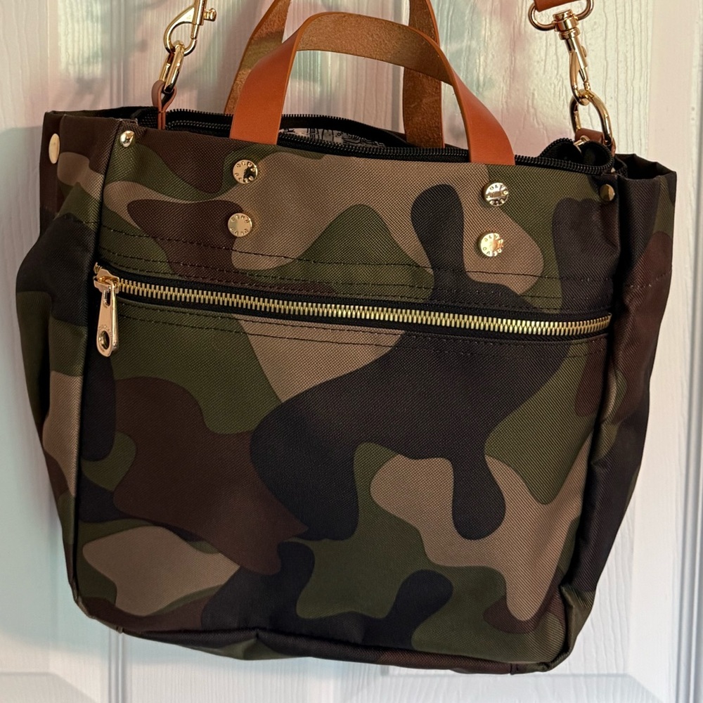 Camouflage Tote Bag with Gold Hardware